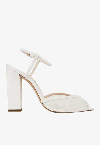 Andrea Wazen Katy 105 Embellished Lace Sandals In Animal Print
