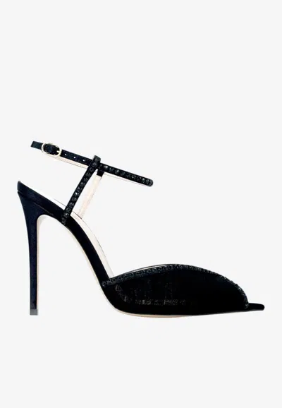 Andrea Wazen Katy Crystal-embellished Ruched Pumps In Black