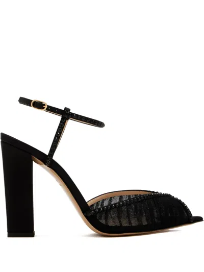 Andrea Wazen Katy Embellished Block-heel Sandals In Black