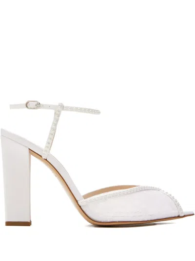 Andrea Wazen Katy Lace Pearl Sandals In White