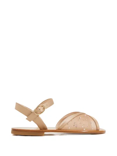 Andrea Wazen Kids' Katy Mesh Embellished-detail Sandals In Neutral