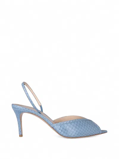 Andrea Wazen Katy Snakeskin Slingback Pumps In Blue