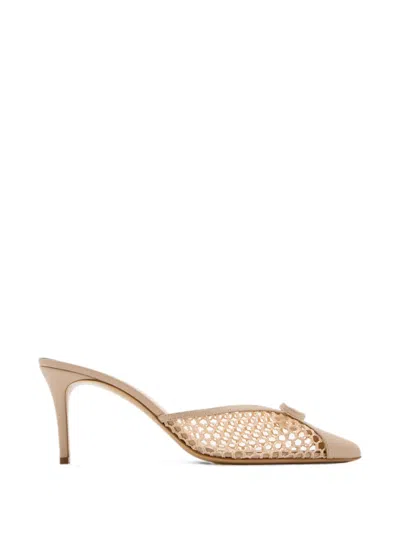 Andrea Wazen Kris Net Bow-detail Mesh Mules In Brown