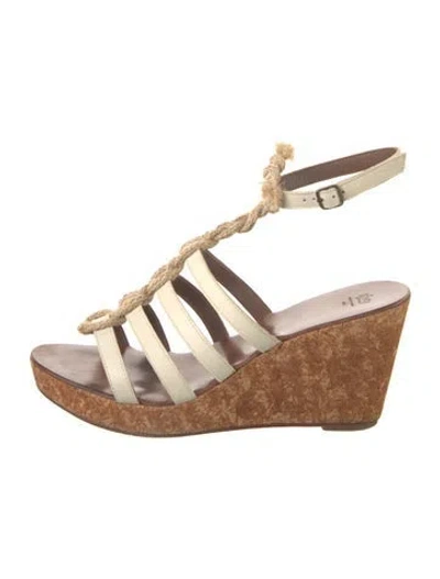 Pre-owned Andrea Wazen Leather Bow Accents Slingback Sandals In Silver