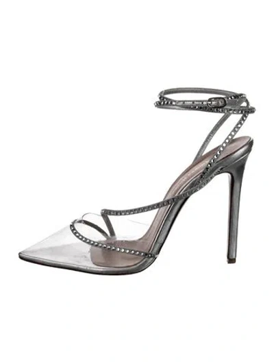 Pre-owned Andrea Wazen Leather Crystal Embellishments Sandals In Silver