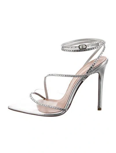 Pre-owned Andrea Wazen Leather Crystal Embellishments Slingback Pumps In Gray