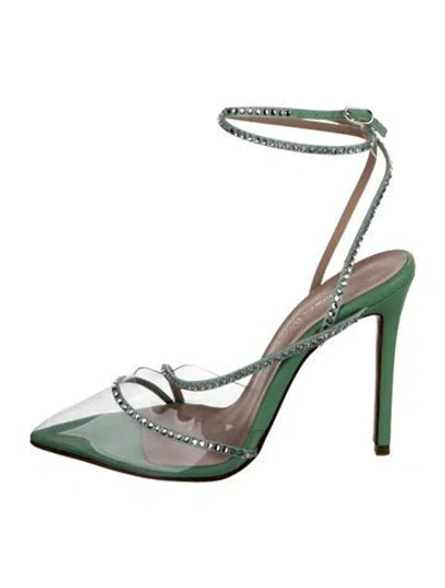 Pre-owned Andrea Wazen Leather Crystal Embellishments Slingback Pumps In Multi