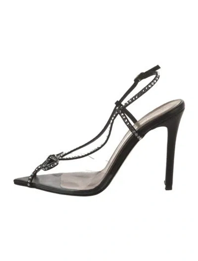 Pre-owned Andrea Wazen Leather Crystal Embellishments Slingback Sandals In Black