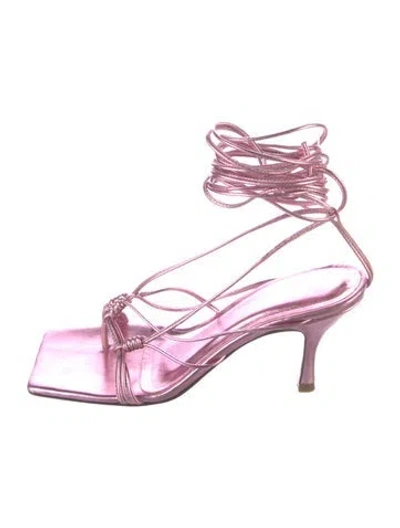 Pre-owned Andrea Wazen Leather Sandals In Pink
