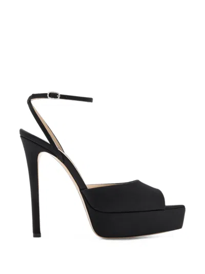 Andrea Wazen Loulou Crystal Platform Sandals In Black