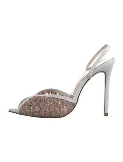 Pre-owned Andrea Wazen Mesh Patterned Slingback Pumps In White