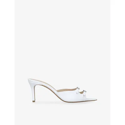 Andrea Wazen Omens White Carol 75 Leather Heeled Mules Eur 40 / 7 Uk In Multi