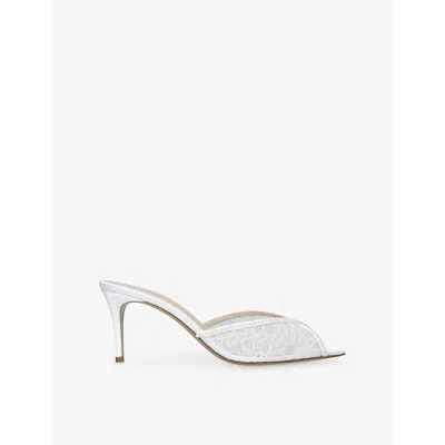 Andrea Wazen Omens White Katy 75 Lace And Satin Heeled Mules Eur 40 / 7 Uk In Animal Print