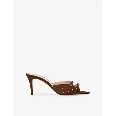 Andrea Wazen Omens Carol 75 Suede Heeled Mules Brown Eur 37.5 / 4.5 Uk