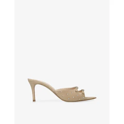 Andrea Wazen Omens Carol 75 Suede Heeled Mules Tan Eur 37.5 / 4.5 Uk In Brown