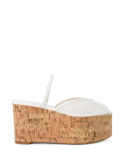 Andrea Wazen Paloma Lace Wedge Sandals In White
