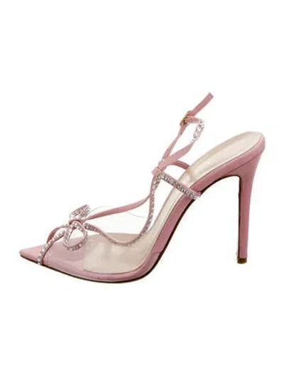 Pre-owned Andrea Wazen Patterned Bow Accents Slingback Pumps In Pink