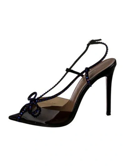 Pre-owned Andrea Wazen Pvc Crystal Embellishments T-strap Sandals In Gray