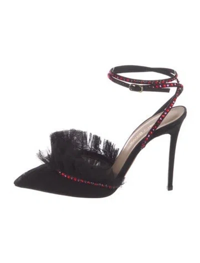Pre-owned Andrea Wazen Satin Slingback Pumps In Black