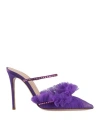 Andrea Wazen Woman Mules & Clogs Purple Size 6 Textile Fibers, Swarovski Crystal