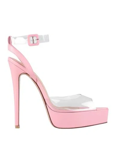 Andrea Wazen Woman Sandals Pink Size 6 Leather, Pvc - Polyvinyl Chloride