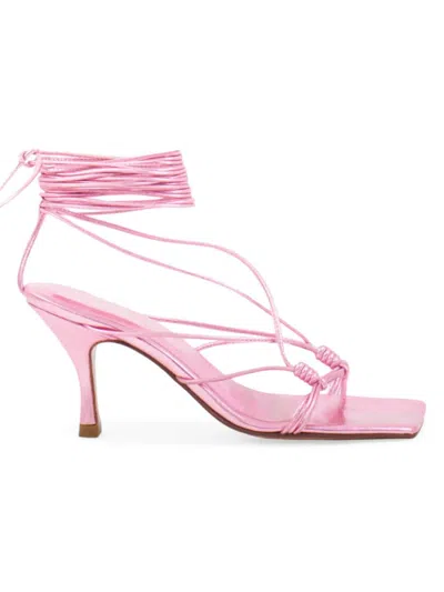 Andrea Wazen Women's Mandaloun Leather Wraparound Sandals In Metallic Pink