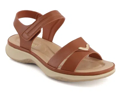 Andrea Women's Ankle Strap Sandals With Hook And Loop Closure In Brown