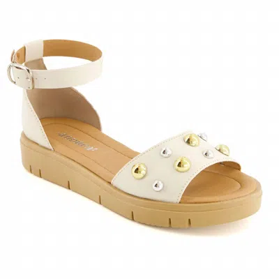 Andrea Women's Ankle-strap Semi-closed Flat Sandal In Bone In Animal Print