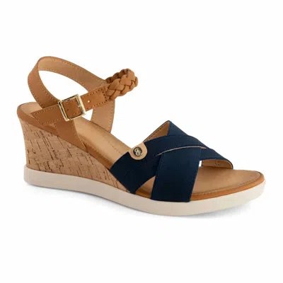 Andrea Women's Ankle-strap Wedge Sandals In Blue/ Tan