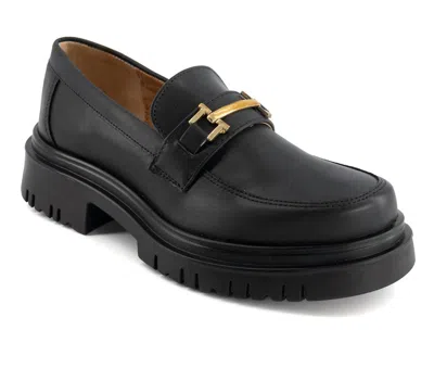 Andrea Women's Black Penny Loafers With Golden Ornament