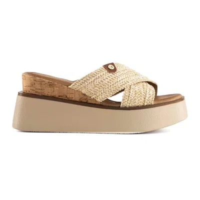 Andrea Women's Criss Cross Platform Wedge Sandals In Beige