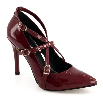 Andrea Women's Fashion Triple Strap Stiletto Pumps In Burgundy In Brown