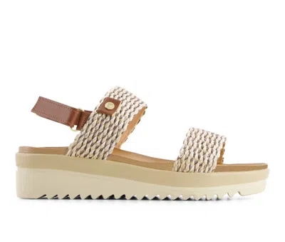 Andrea Women's Flat Sandals With Hook And Loop Sling And Serrated Sole In Beige