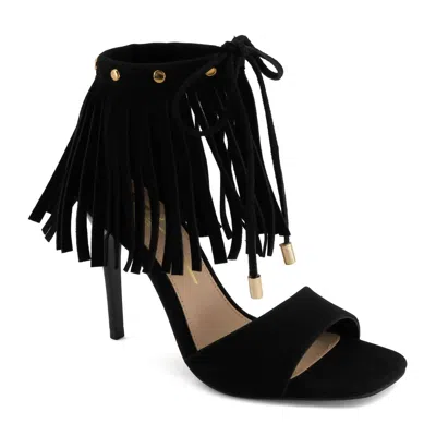 Andrea Women's Fringe And Tassel Sandal In Black Suede