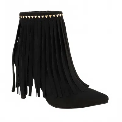 Andrea Women's Fringe Detail Boots In Black In Animal Print