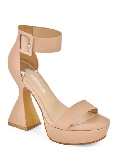 Andrea Women's High Cone Heel Ankle Strap Sandal In Beige In Brown