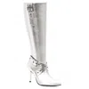 Andrea Knee High Boots With Stiletto Heel In Silver