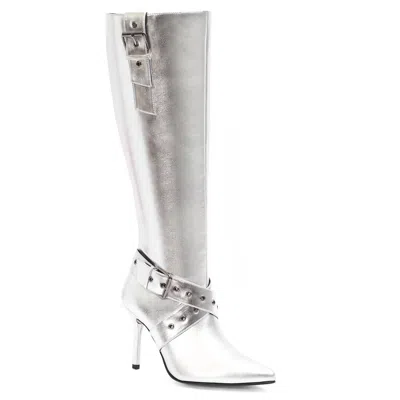ANDREA WOMEN'S KNEE HIGH BOOTS WITH STILETTO HEEL IN SILVER