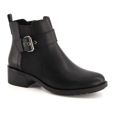 ANDREA WOMEN'S LEATHER BOOTIES WITH ELASTIC SIDE AND BUCKLE IN BLACK