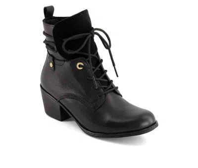 Andrea Women's Leather Lace Up Ankle Booties In Black