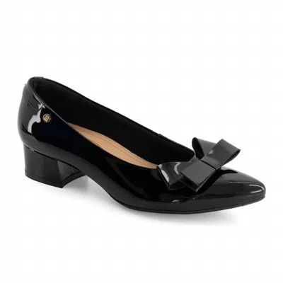 Andrea Women's Low Heel Bow Block Pumps In Black Patent