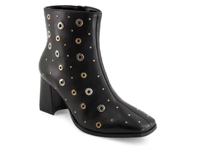 Andrea Women's Medium Heel Riveted Ankle Booties 88365 In Black