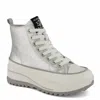 Shop Andrea Women's Platform Metallic Sneaker Booties In Silver