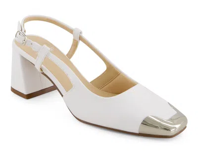 Andrea Women's Slingback Square Toe Stilettos With Metal Tip 90667 In White