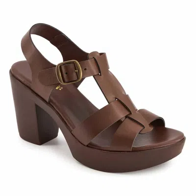 Andrea Women's T-bar Platform Sandals In Dark Brown In Blue