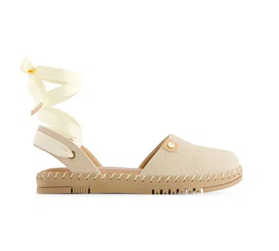 Andrea Women's Textile Ribbon Lace Flats In Beige
