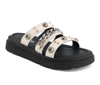 Andrea Women's Triple Strap Chain Sandals In Ivory In Black