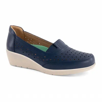 Andrea Women's Wedge Loafer Leather In Navy Blue