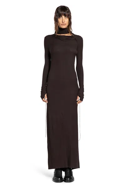 Andrea Ya' Aqov Ribbed Scarf Dress In Brown