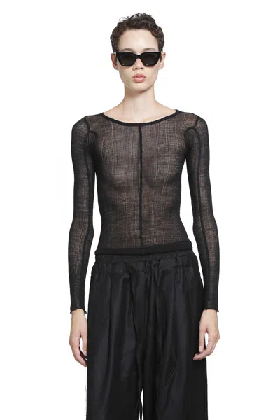 Andrea Ya' Aqov Sheer Crewneck Top In Black